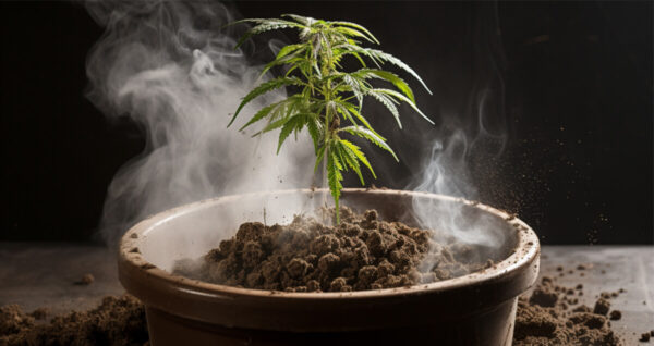 hot soil in a cannabis pot