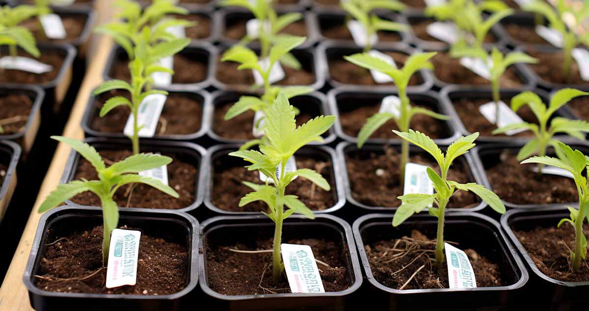 Cannabis seedlings labeled